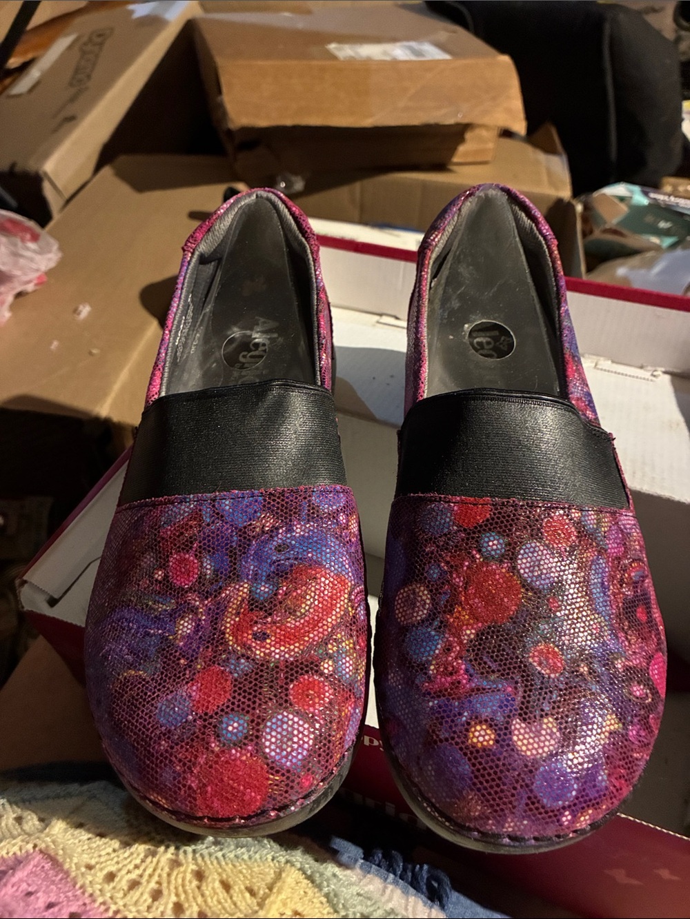 Alegria Purple Multi Slip-On Loafers with Black Vamp